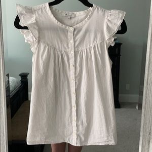 Madewell white ruffle cap sleeve button up top